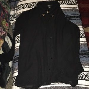 Black long sleeve button down satin blouse